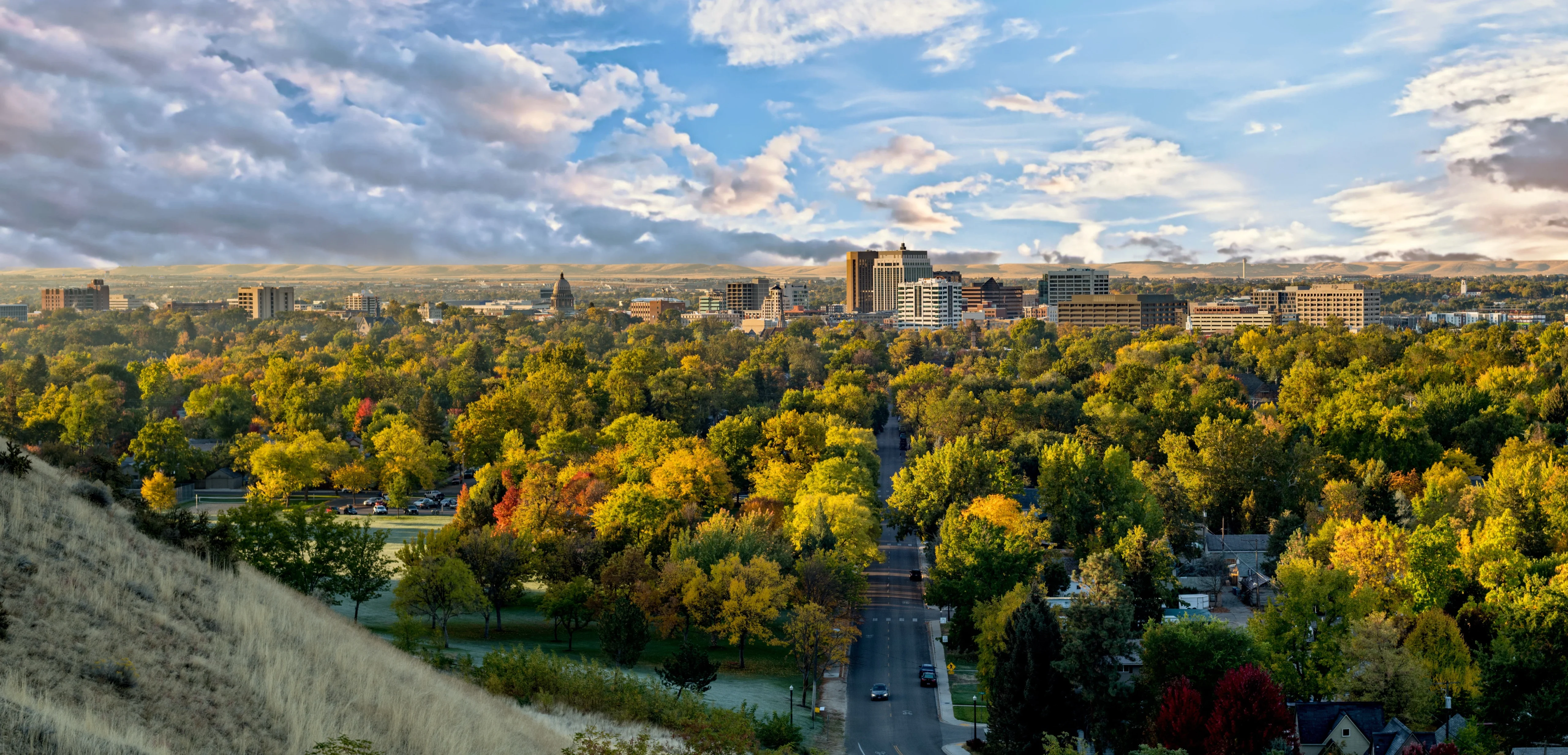 Autumn View of the City of Trees Boise Idaho with Cloudy Sky